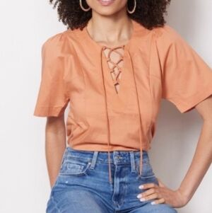 Evereve Allie Poplin Seamed Lace Up Coquette Cotton Blend Chic Shirt Size M